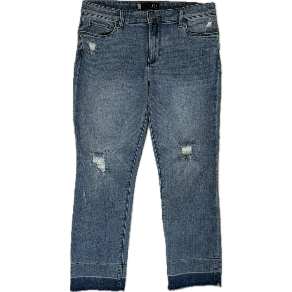 KUT From The Cloth Reese Ankle Straight Leg Distressed Blue Jeans Womens Size 10